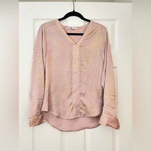 Express Long Sleeve Pink and Gold Blouse